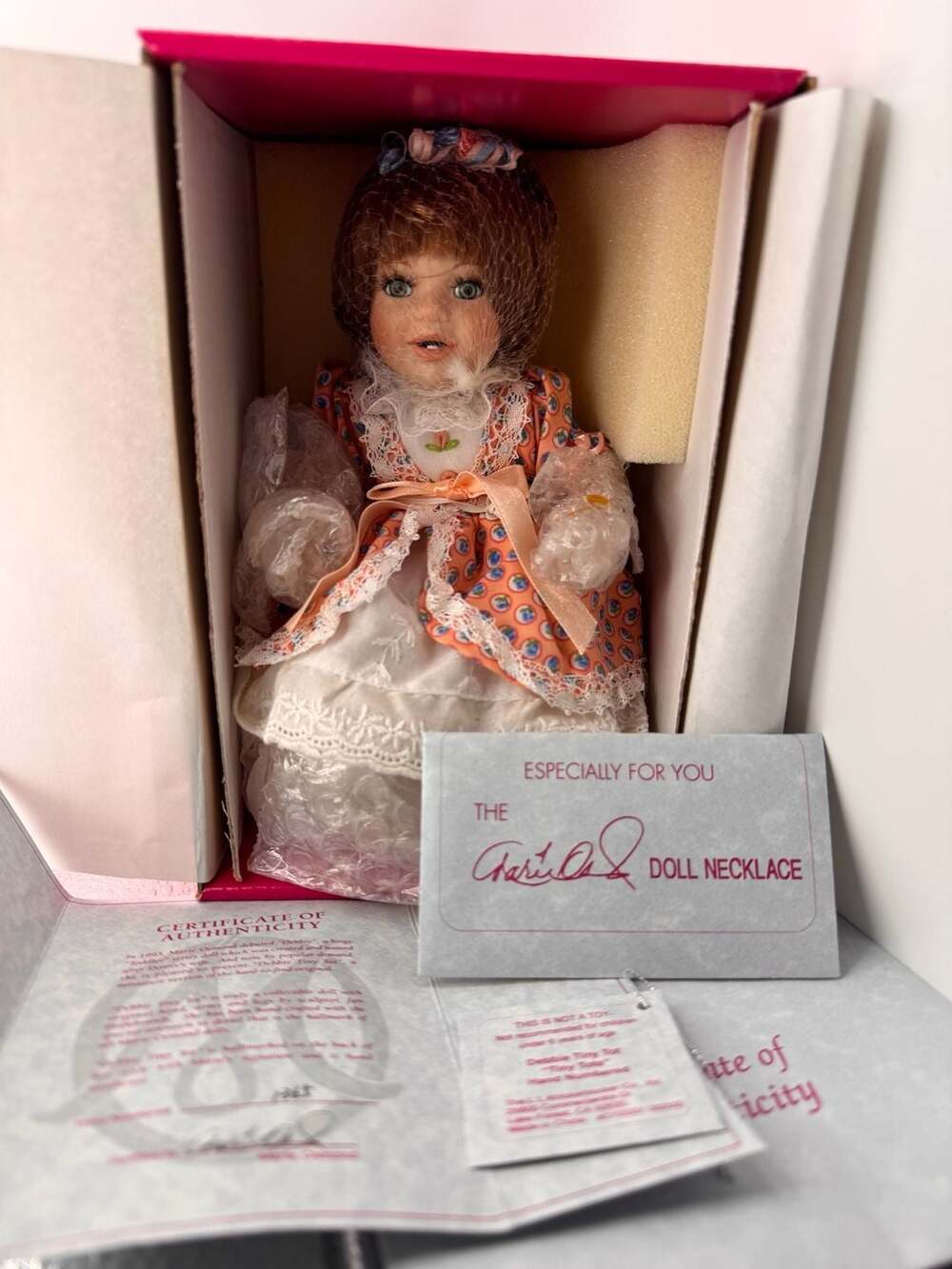 Marie Osmond Debbie Tiny Tot Doll COA and Necklace
